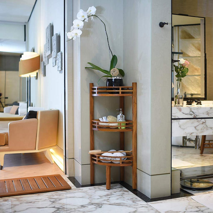 Cambridge Casual Teak Wood Estate Freestanding 3-Tier Bathroom Corner Bath Shelf - Diamond Home USA