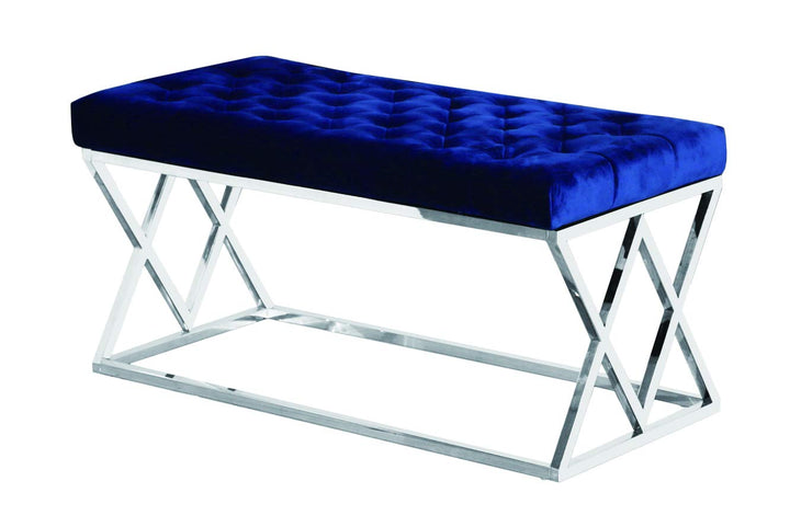 Best Master Furniture Emilio Velour Tufted Bench with Stainless Steel Frame Blue - Diamond Home USA