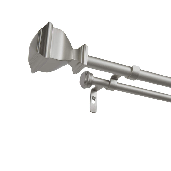 Exclusive Home Napoleon Double Curtain Rod and Finial Set Matte Silver 66"-120" 66-120 - Matte Silver