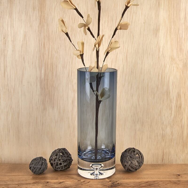 Midnight Blue Galaxy European Mouth Blown Cylinder Vase 10.5" X 3" Modern - Diamond Home USA