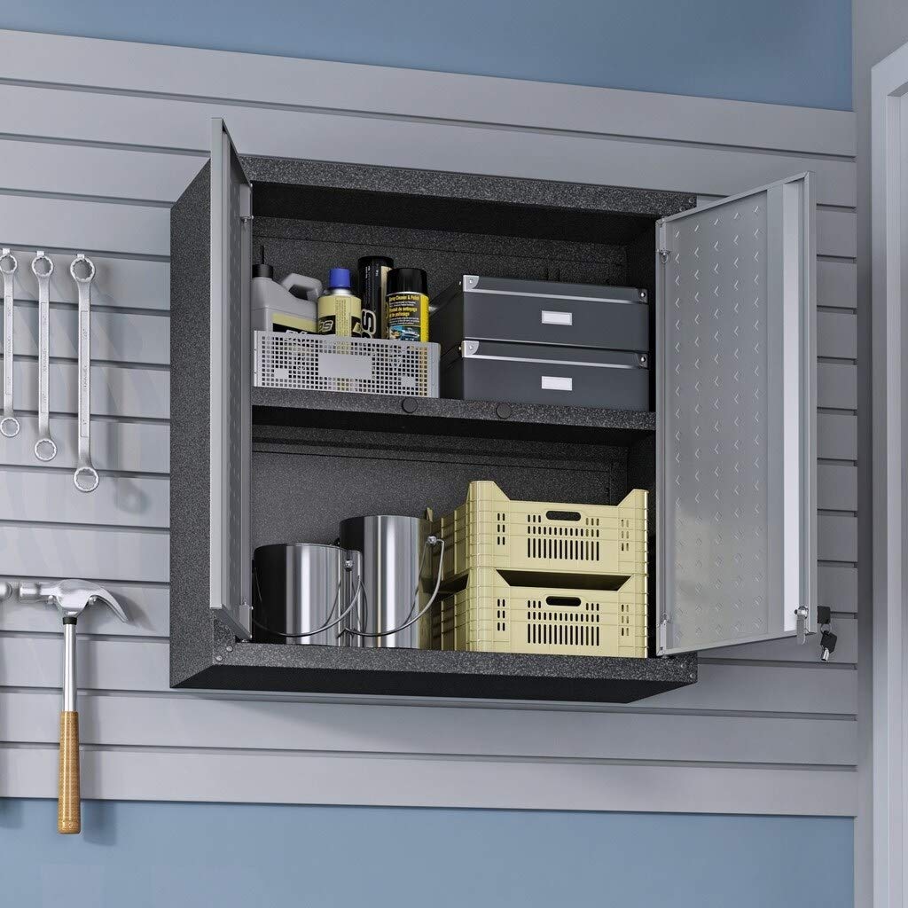 Fortress 30" Floating Textured Metal arage Cabinet with Adjustable Shelves in - Diamond Home USA