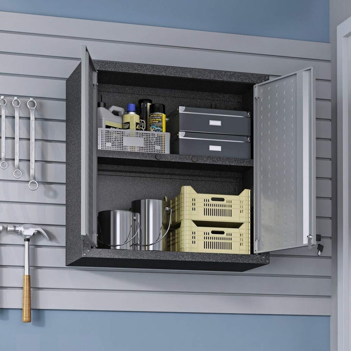 Fortress 30" Floating Textured Metal arage Cabinet with Adjustable Shelves in - Diamond Home USA