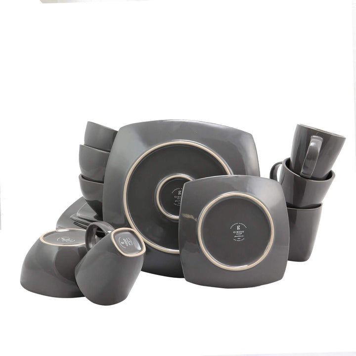 Soho Lounge 16-iece Square Dinnerware Set Gray Grey Solid Casual Stoneware 16 - Diamond Home USA