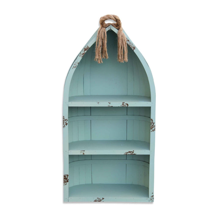 Blue Wood Canoe Designed Shelf with Rope L: 34.25" X W: 16" H: 7" - Diamond Home USA