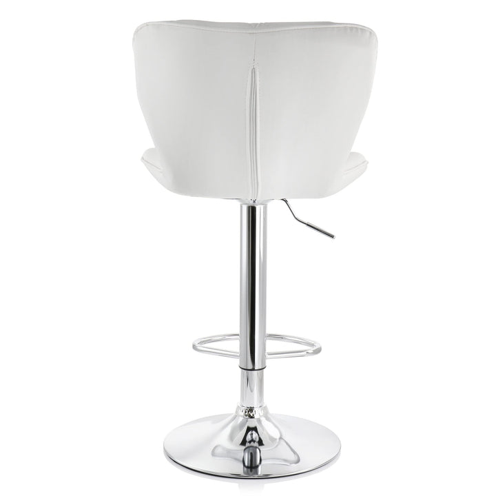 2 Piece Diamond Tufted Leather Adjustable Bar Stool in White with Chrome Base - Diamond Home USA