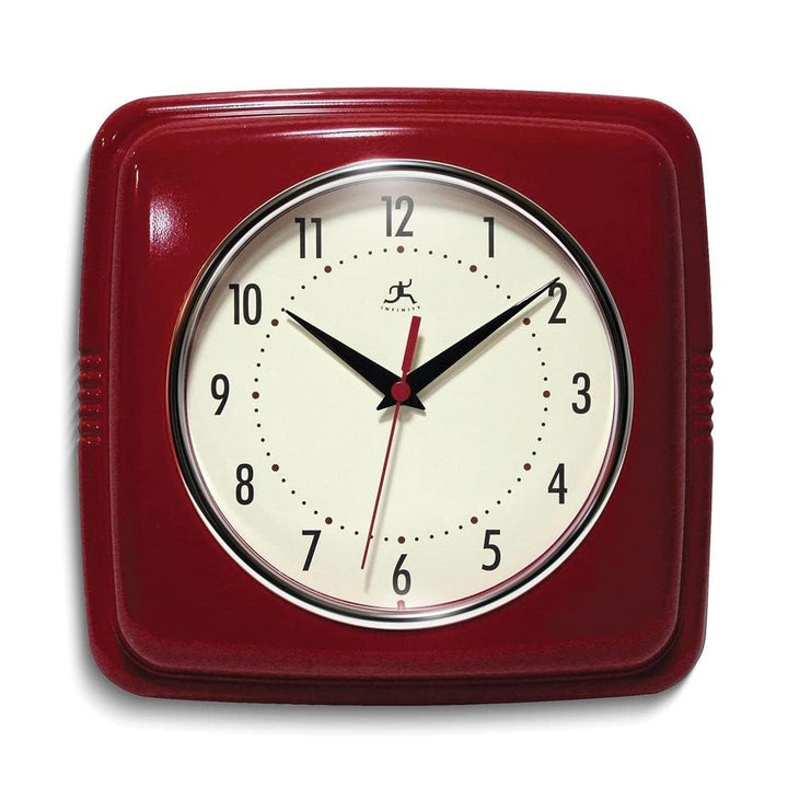Square Retro Red Finish Metal Quartz Wall Clock with Silent Movement Traditional