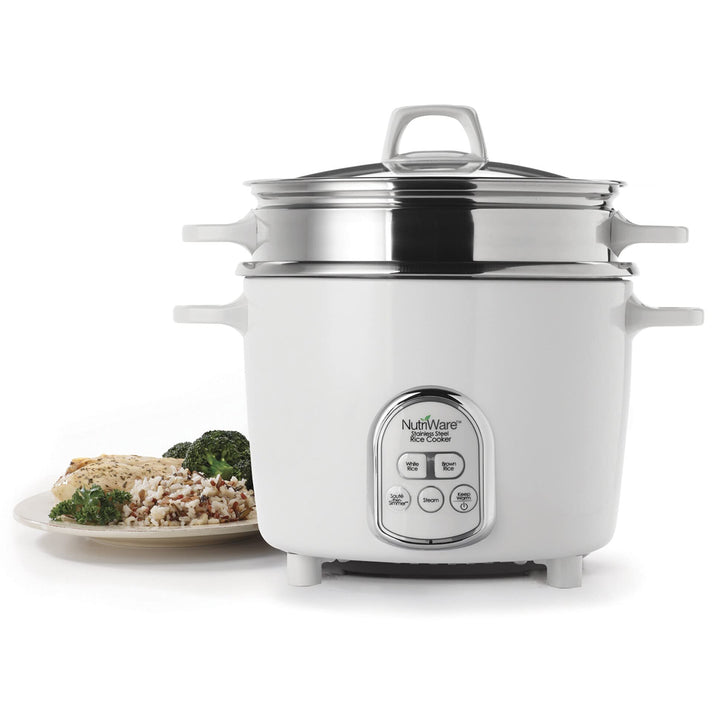 14 Cup Digital Rice Cooker White Stainless Steel Ready Indicator Light - Diamond Home USA