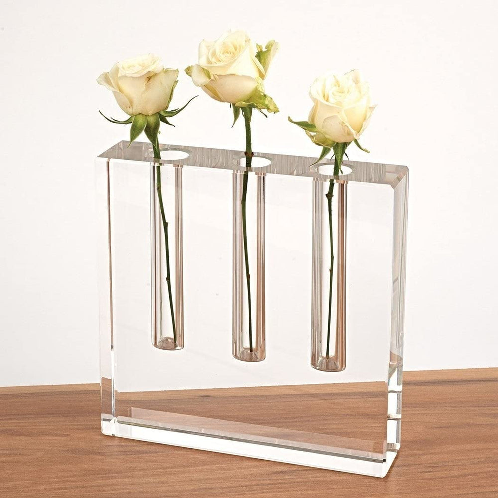 Handcrafted Lead-Free Crystal Three Bud Vase Clear Modern Contemporary Handmade - Diamond Home USA