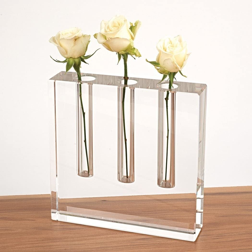 Handcrafted Lead-Free Crystal Three Bud Vase Clear Modern Contemporary Handmade - Diamond Home USA