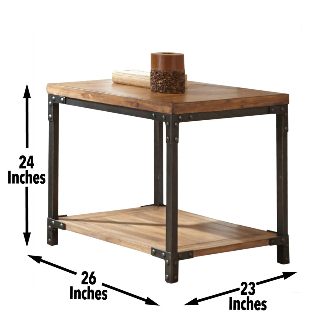Industrial Design End Table Square Coffee Brown Classic Wood Finish - Diamond Home USA