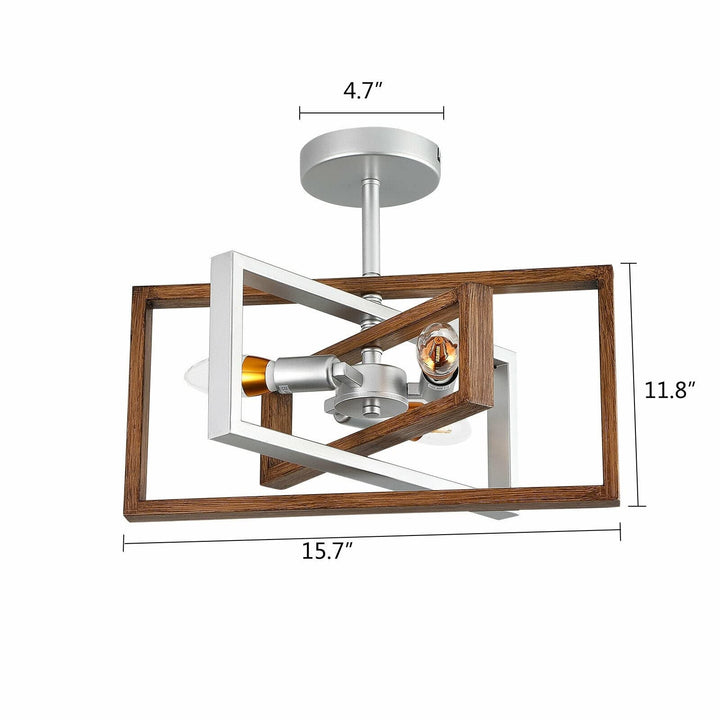 Modern Rotatable Mental and Wooden Ceiling Light Brown Silver Farmhouse - Diamond Home USA