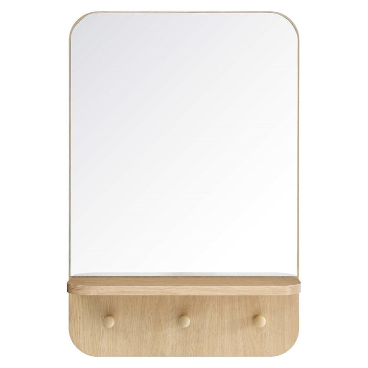Hollow Modern Oak Wall Mirror with Shelf and Hooks Brown Contemporary - Diamond Home USA
