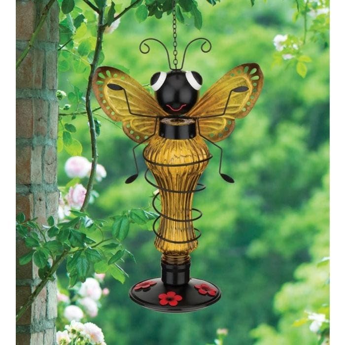 Critter Hummingbird Feeder Bee Yellow Metal - Diamond Home USA