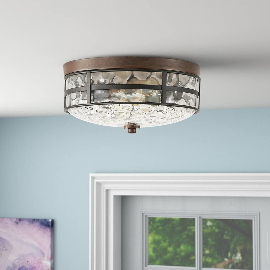 Vintage Black and Brown 2-light Drum Flush Mount Stone Ripple Glass Style - Diamond Home USA