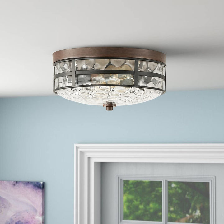 Vintage Black and Brown 2-light Drum Flush Mount Stone Ripple Glass Style - Diamond Home USA