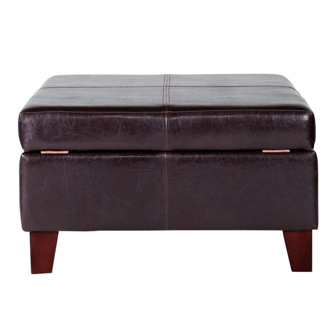 Luxury Large Brown Faux Leather Storage Ottoman Table Living Room Solid - Diamond Home USA