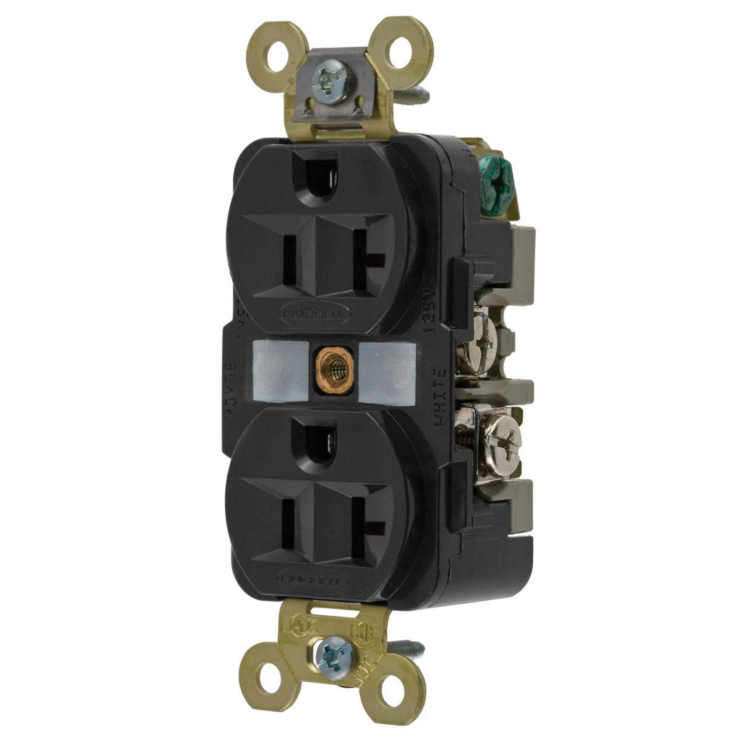 Hubbell HBL5362BK Duplex Receptacle HD Industrial Grade 20 amp 125V 5-20R Black