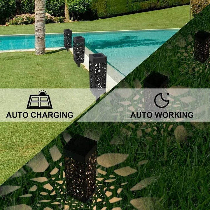 6pk Matte Black Solar Powered tegrated Led Pathway Light Pack Plastic Bulbs - Diamond Home USA