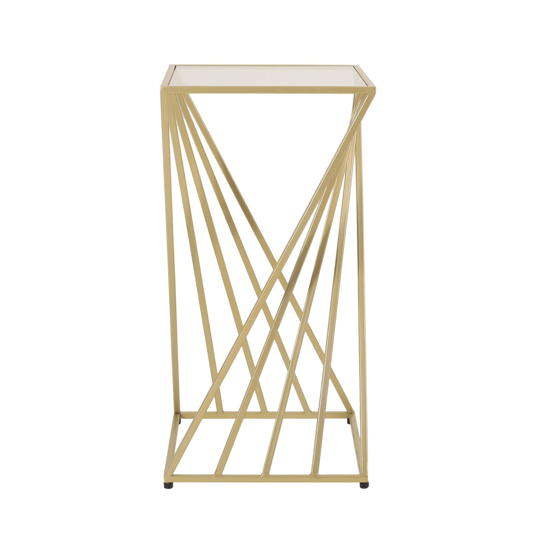 Glass Top End Table Gold Glam Square Metal Includes Hardware - Diamond Home USA