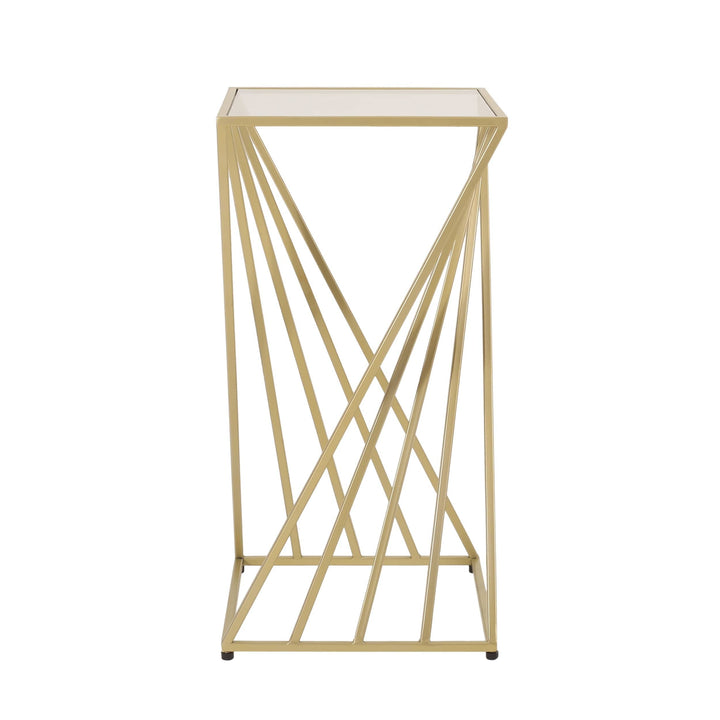 Glass Top End Table Gold Glam Square Metal Includes Hardware - Diamond Home USA