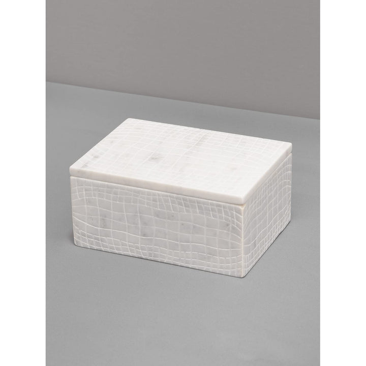 Aurora Home White Marble Box with Lid White Croc Medium(6" L x 4" W x 2.125" H) - Diamond Home USA