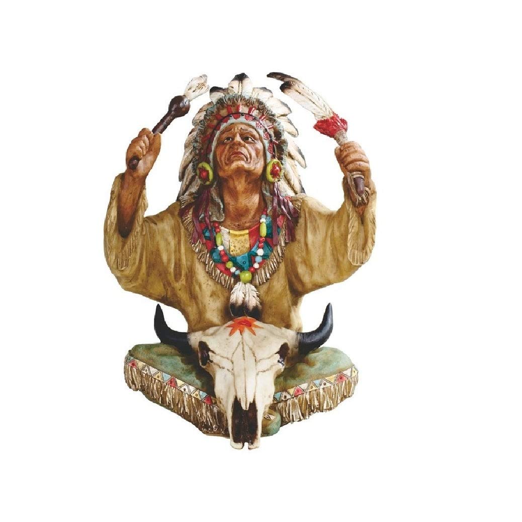 10 inch h Indian Chief with Bull Skull Statue Decoration Figurine Multi Color