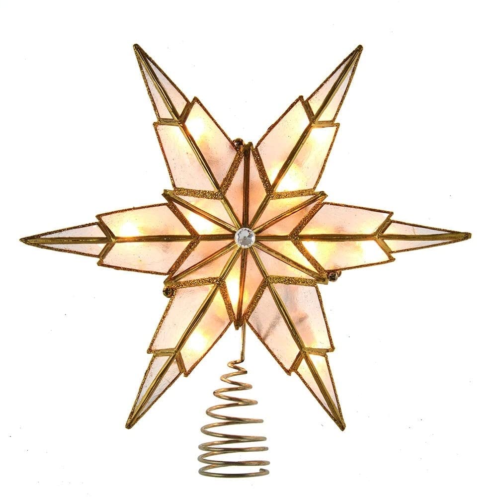 10-Light 6 Point Gold Star Tree Topper Metal