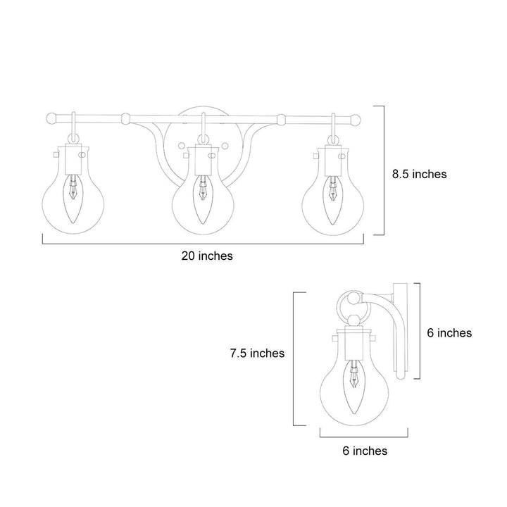 Glam Gold 3-Lights Bathroom Wall Sconce Globe Clear Glass Vanity Lighting for - Diamond Home USA