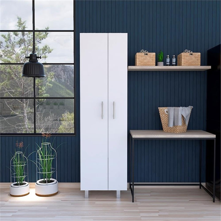 FM FURNITURE Norway Broom Closet Pantry Five Shelves White for Kitchen - Diamond Home USA