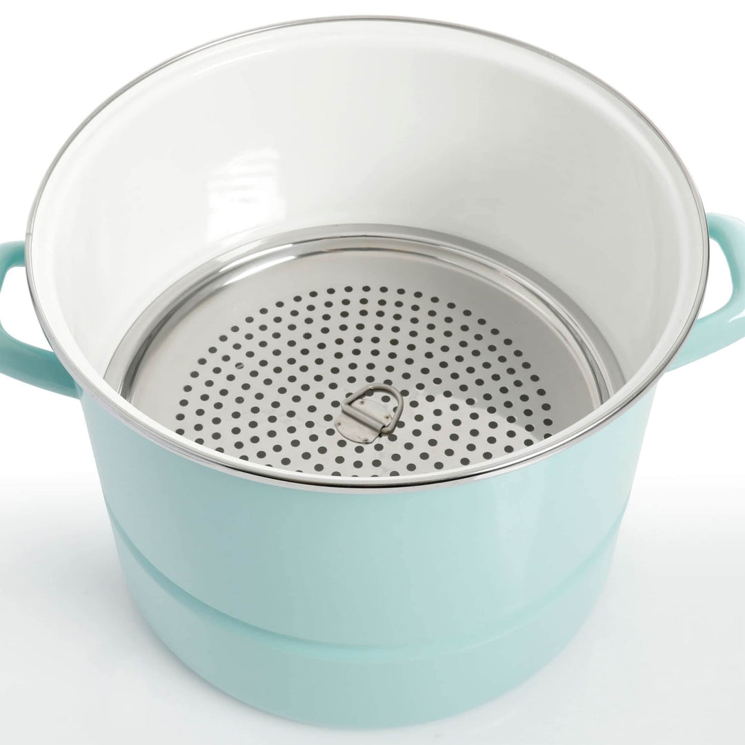 64 Cup Stainless Steel Steamer Pot with Lid in Light Teal Blue - Diamond Home USA