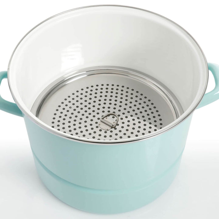 64 Cup Stainless Steel Steamer Pot with Lid in Light Teal Blue - Diamond Home USA