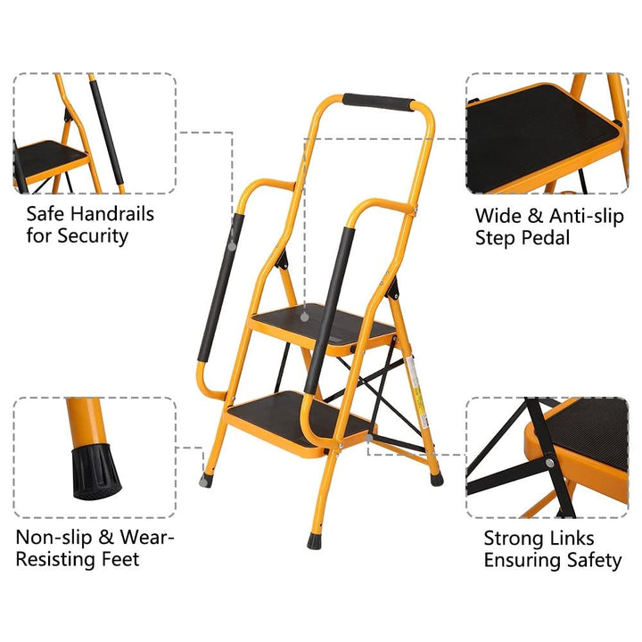 Foldable 2 Step Ladder Stool Lb. Capacity Yellow - Diamond Home USA