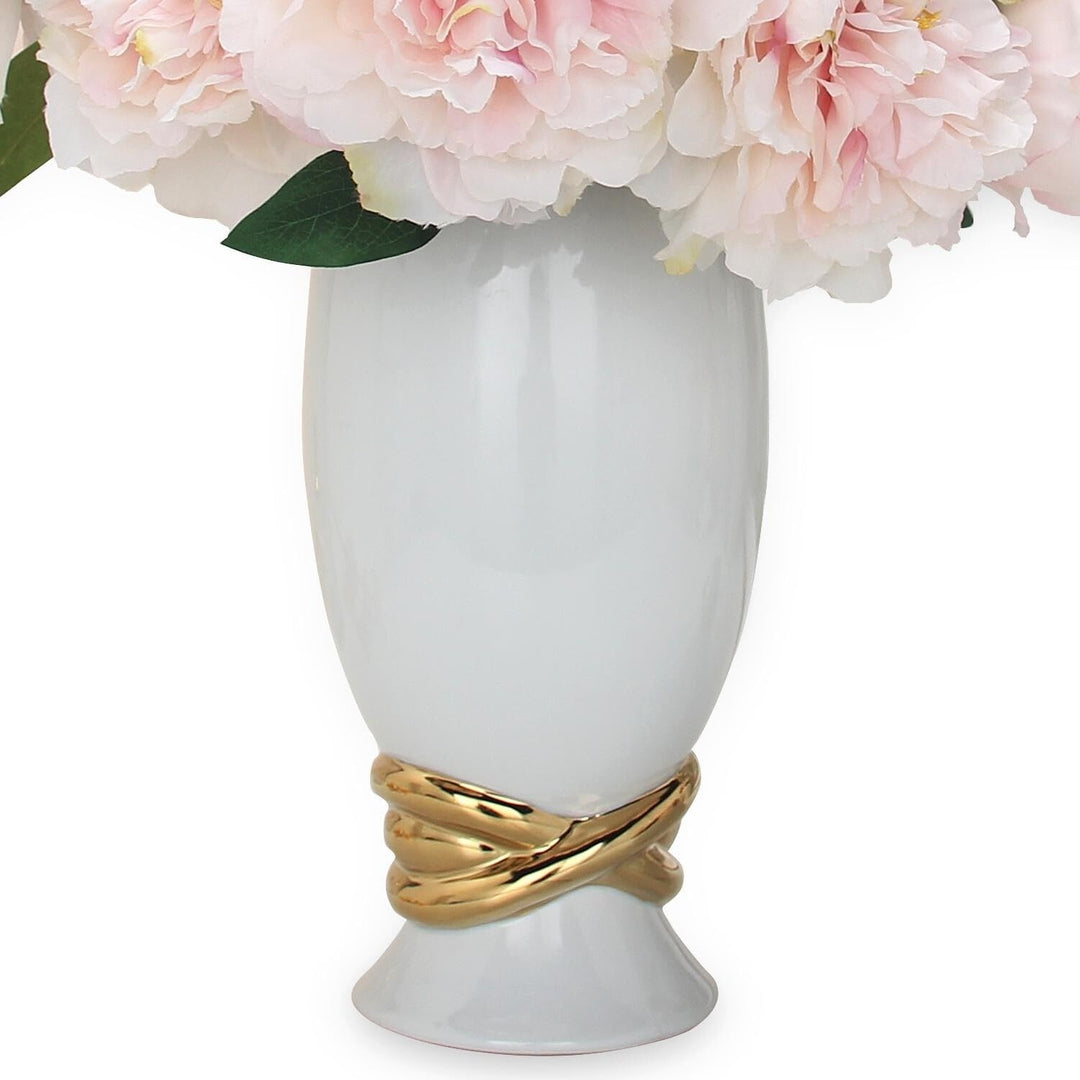 White Ceramic Decorative Ginger Jar Vase with Gold Accent Multi Color - Diamond Home USA