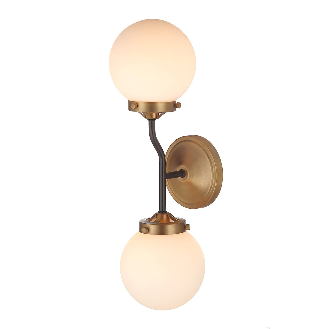 2 Light Aged Brass and Black Retro- Modern Vanity/Sconce Gold Mid-Century