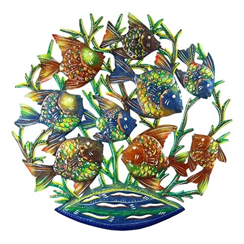 Hand-Painted School of Fish Recycled Metal Wall Art (Haiti) Multi Color Bohemian