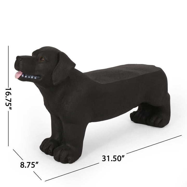 Outdoor Cast Stone Labrador Dog Garden Bench Black Modern Contemporary Concrete - Diamond Home USA