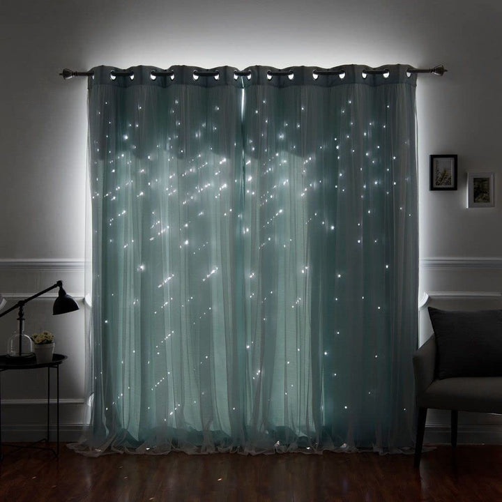 Aurora Home Star Punch Tulle Overlay Blackout Curtain Panel Pair Mint 52" W x 52"W x 84"L - Mint