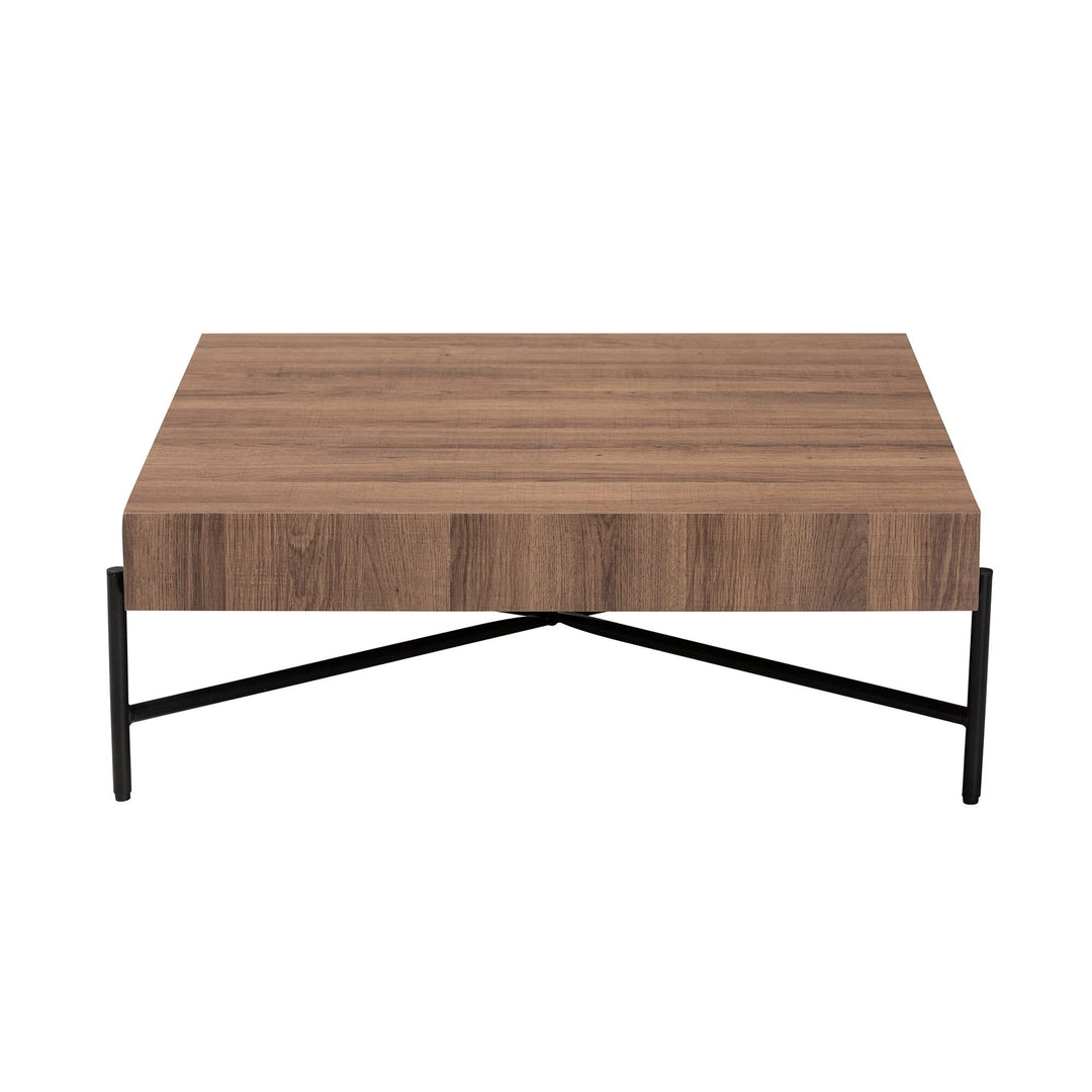 Modern Industrial Walnut Brown Finished Wood and Black Metal Coffee Table Square - Diamond Home USA