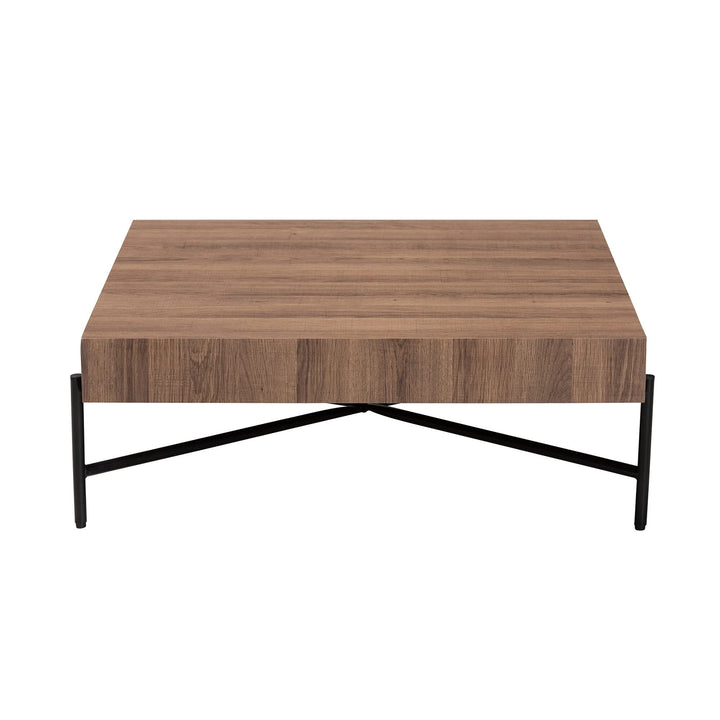 Modern Industrial Walnut Brown Finished Wood and Black Metal Coffee Table Square - Diamond Home USA