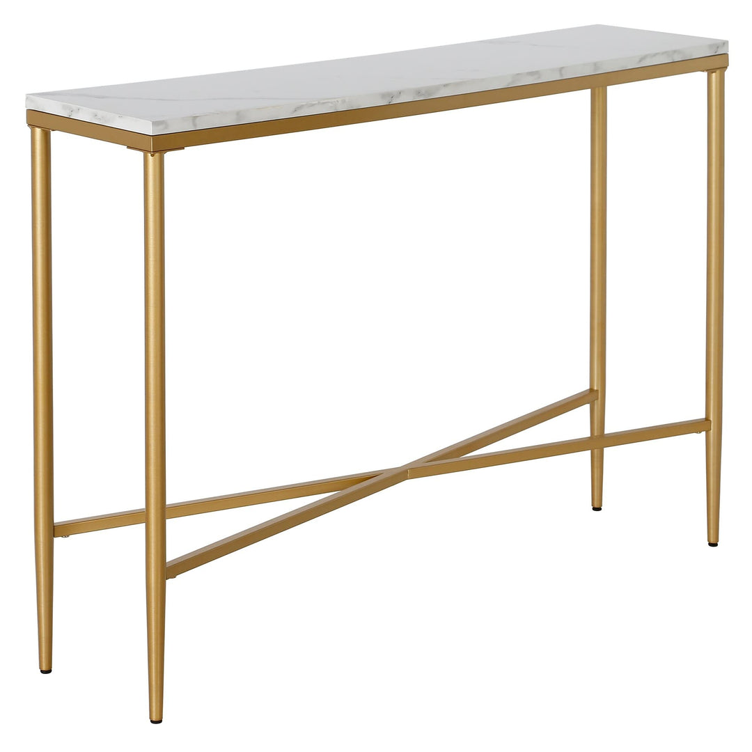 42" Wide Rectangular Console Table with Marble Top Gold Glam Mid-Century - Diamond Home USA