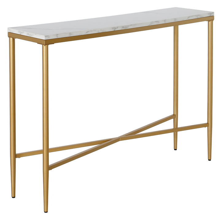 42" Wide Rectangular Console Table with Marble Top Gold Glam Mid-Century - Diamond Home USA