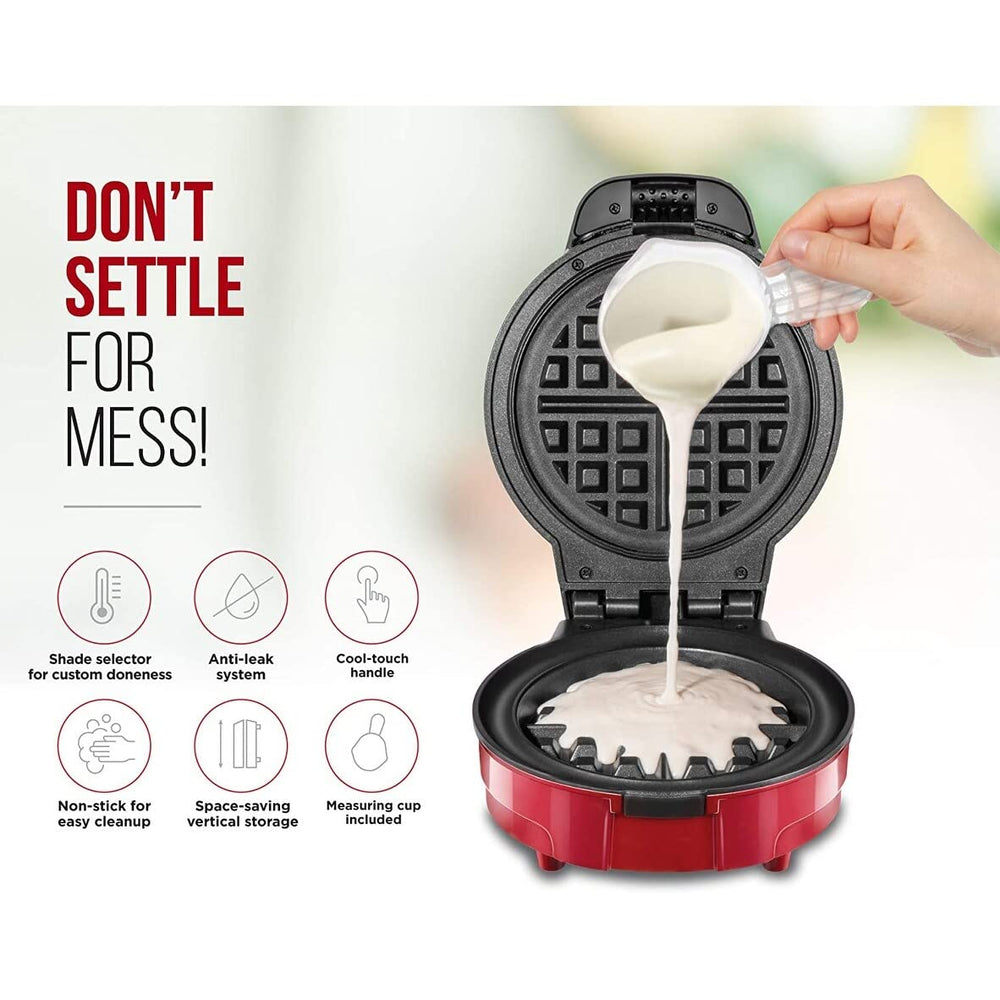 Anti-overflow Belgian Waffle Maker Red Stainless Steel Ready Indicator Light - Diamond Home USA