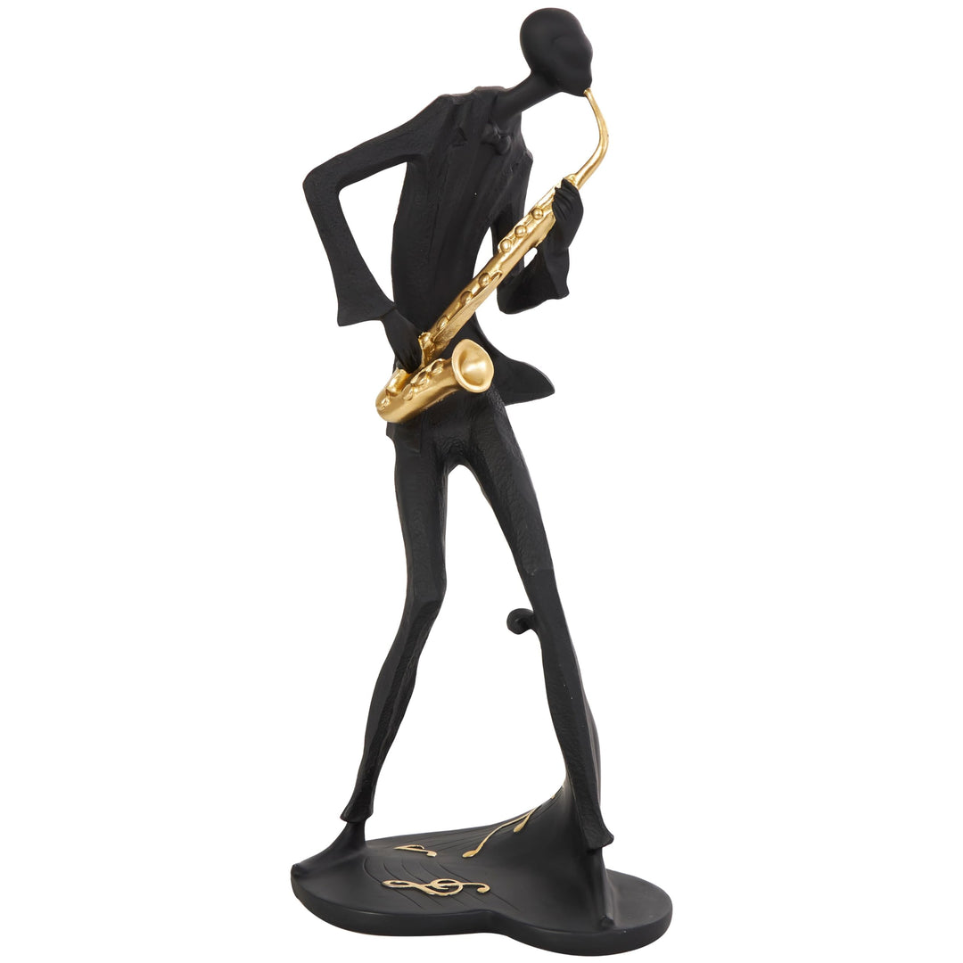 Black Polystone Abstract Musician Sculpture with Gold Instruments and Music - Diamond Home USA