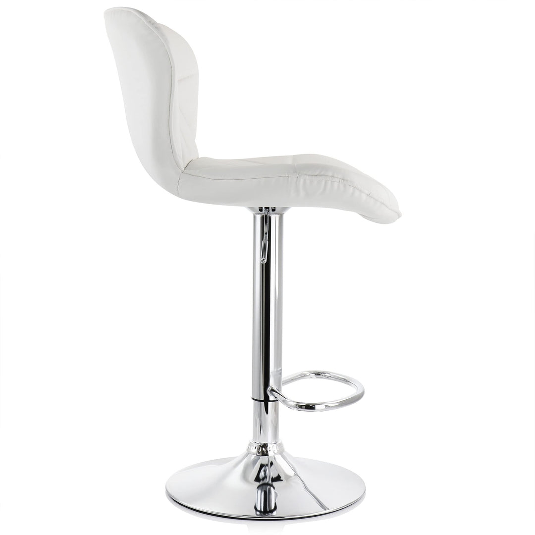 2 Piece Diamond Tufted Leather Adjustable Bar Stool in White with Chrome Base - Diamond Home USA