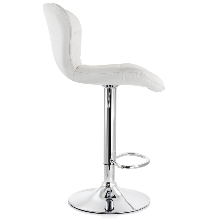 2 Piece Diamond Tufted Leather Adjustable Bar Stool in White with Chrome Base - Diamond Home USA
