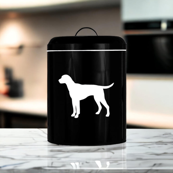Pet Dog Food Canister Large 9.5" X 14.1" Black White Solid Metal - Diamond Home USA