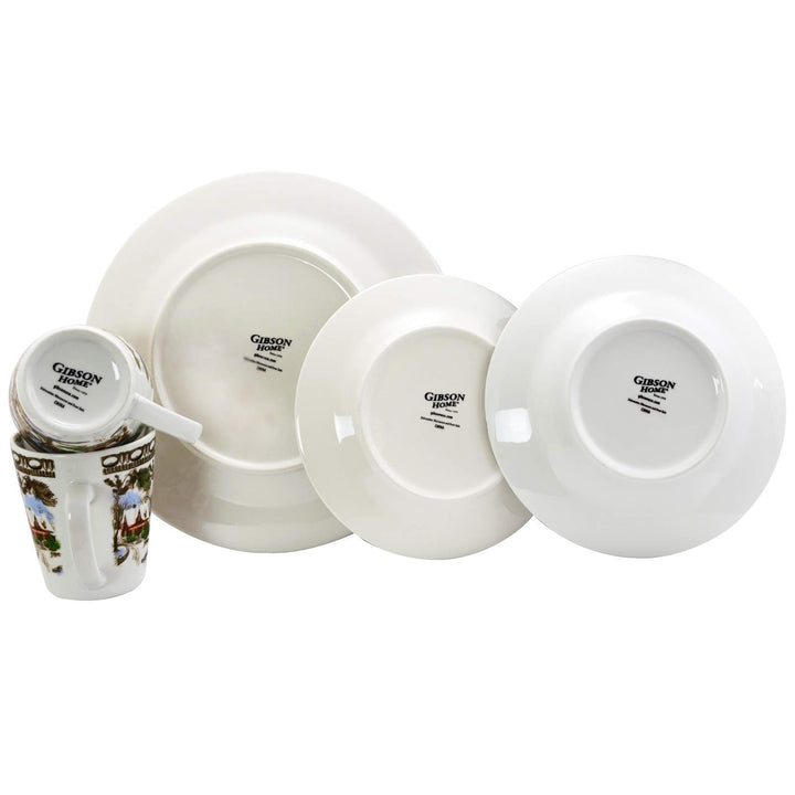 Cozy Christmas Scenic Cottage 16 Piece Dinnerware Set White Animal Casual - Diamond Home USA