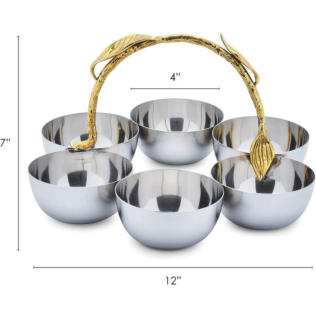 Shiny Polished Stainless Steel Six Sectional Serving Bowl With Gold Leaf - Diamond Home USA