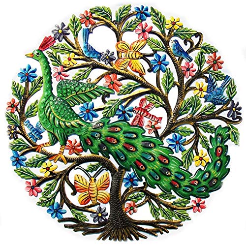 Handmade Painted Peacock in Tree Wall Art Recycled Steel Multi Color