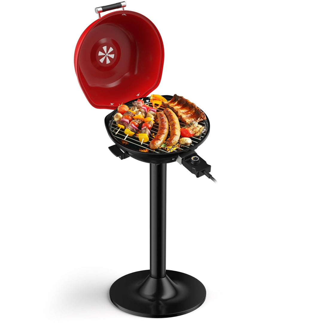Portable Electric Bbq Grill With Removable Non-stick Rack Black Red